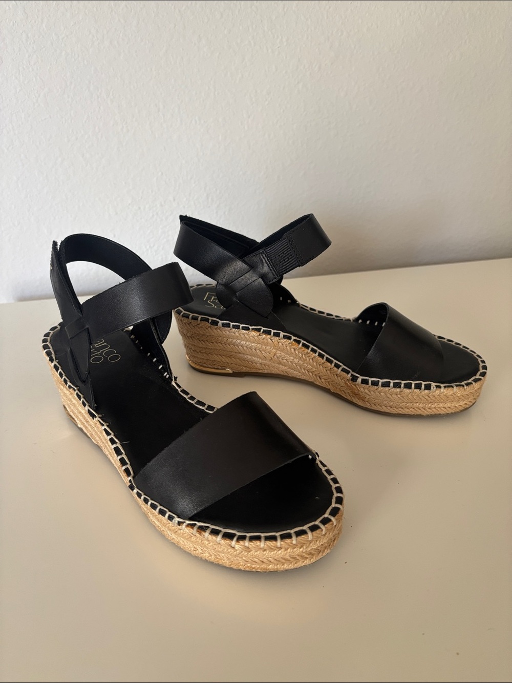 Franco Sarto Black Espadrille Wedge Sandals